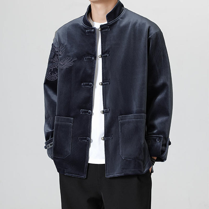 Buddha Stones Smoka Casual Żaba-guzik Bawełna Męska Kurtka Koszula Odzież - MidnightBlue - US/UK/AU46， EU56 (5XL) - image 25