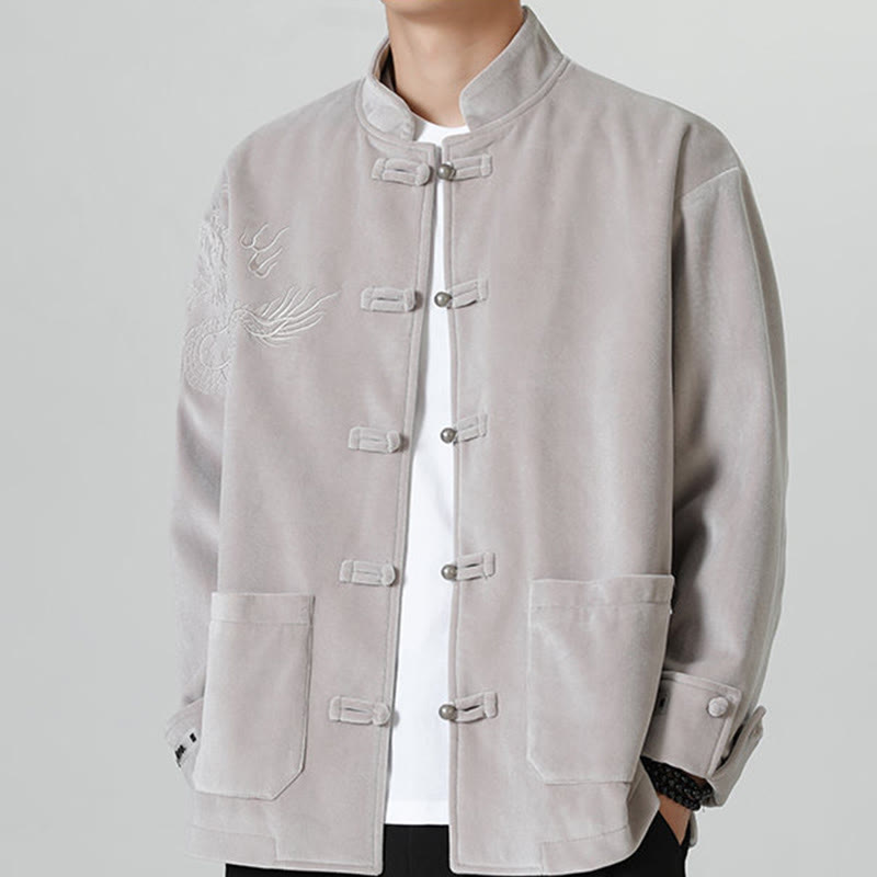 Buddha Stones Smoka Casual Żaba-guzik Bawełna Męska Kurtka Koszula Odzież - Srebro - US/UK/AU46， EU56 (5XL) - image 10