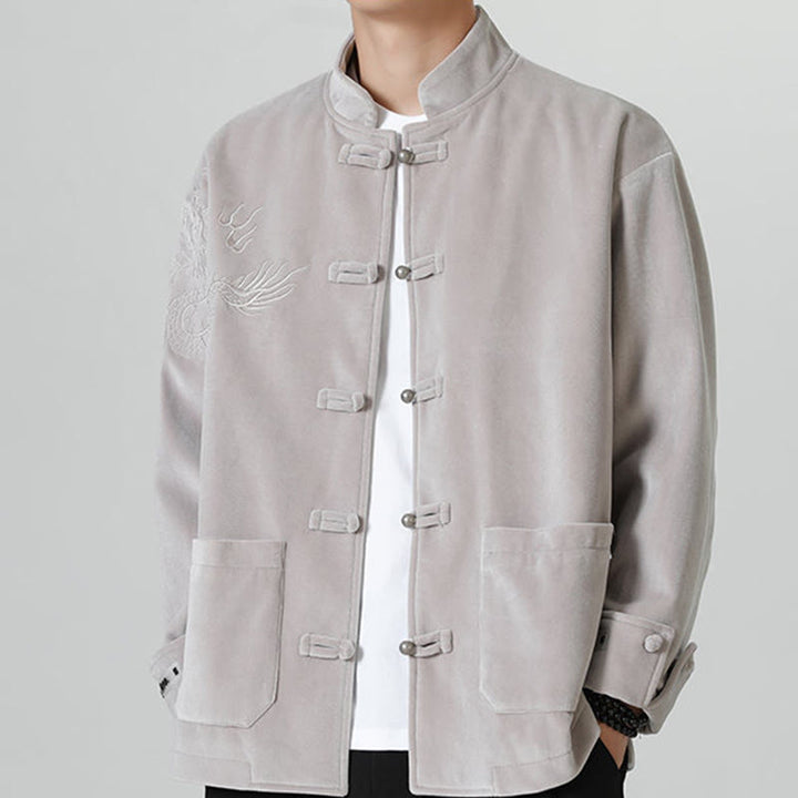 Buddha Stones Smoka Casual Żaba-guzik Bawełna Męska Kurtka Koszula Odzież - Srebro - US/UK/AU46， EU56 (5XL) - image 10
