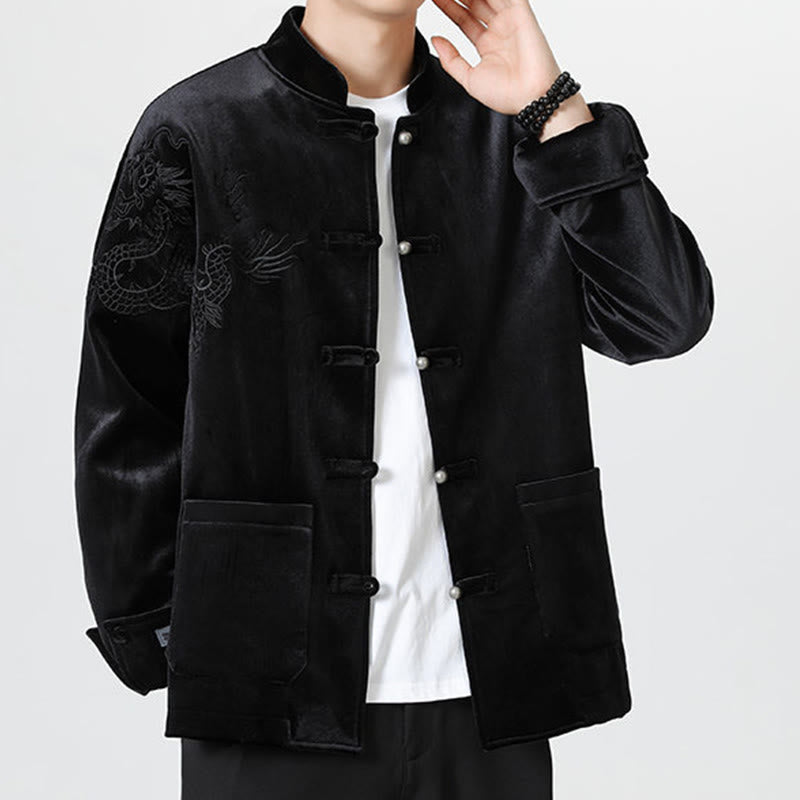 Buddha Stones Smoka Casual Żaba-guzik Bawełna Męska Kurtka Koszula Odzież - image 20