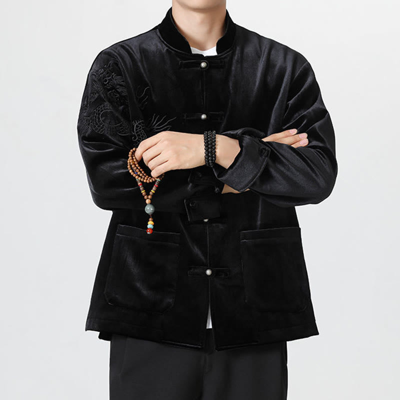 Buddha Stones Smoka Casual Żaba-guzik Bawełna Męska Kurtka Koszula Odzież - image 23