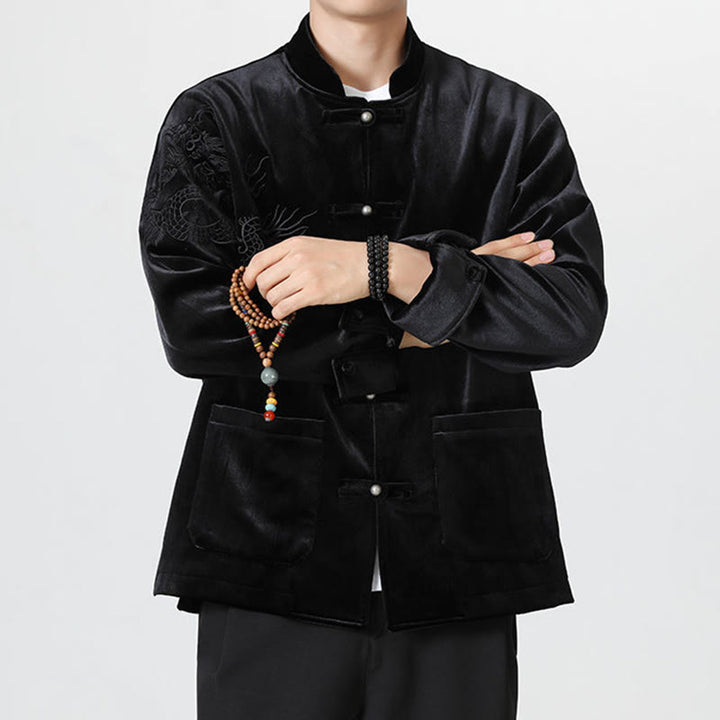 Buddha Stones Smoka Casual Żaba-guzik Bawełna Męska Kurtka Koszula Odzież - image 23