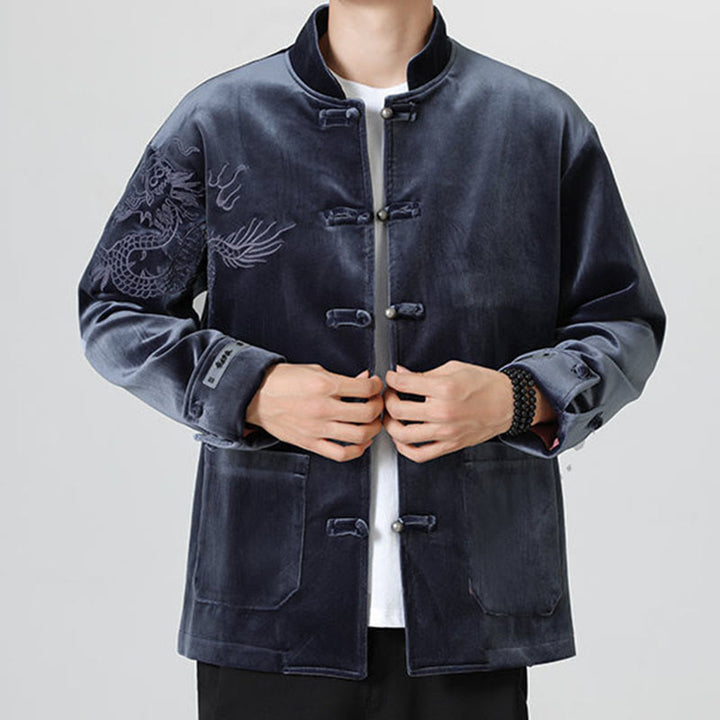 Buddha Stones Smoka Casual Żaba-guzik Bawełna Męska Kurtka Koszula Odzież - image 28