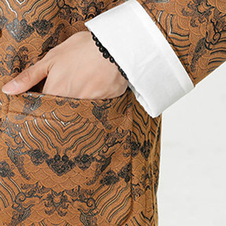 Buddha Stones -Guzik Chiński Tang Suit Fala Kształt Długa Koszula Męska Kurtka Odzież - image 27