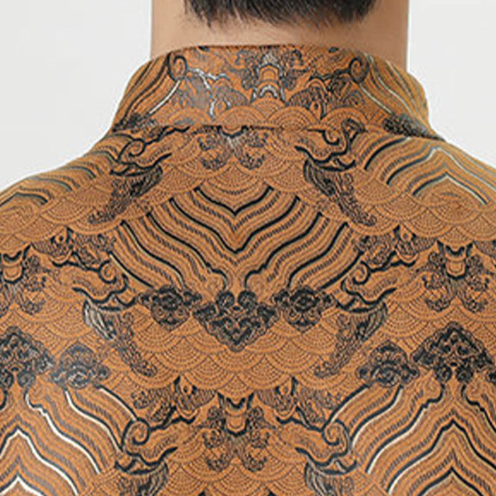 Buddha Stones -Guzik Chiński Tang Suit Fala Kształt Długa Koszula Męska Kurtka Odzież - image 24