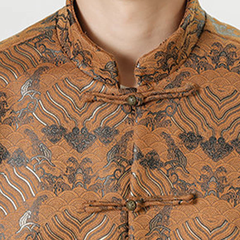 Buddha Stones -Guzik Chiński Tang Suit Fala Kształt Długa Koszula Męska Kurtka Odzież - image 26
