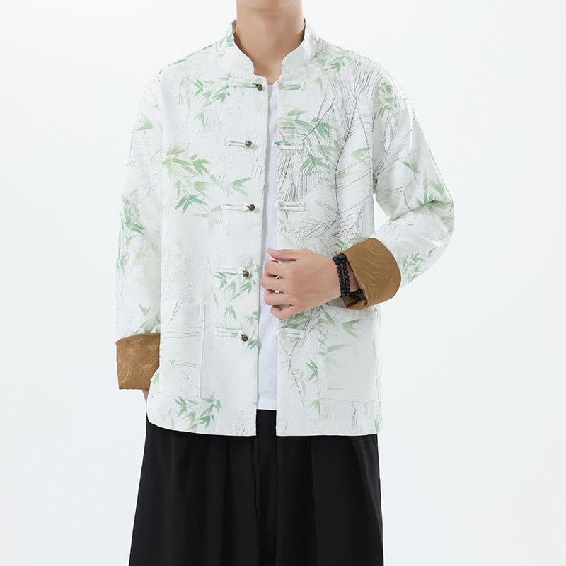 Buddha Stones Nadruk Bambus Casual Żaba-guzik Spandex Męska Kurtka Koszula Odzież - image 23