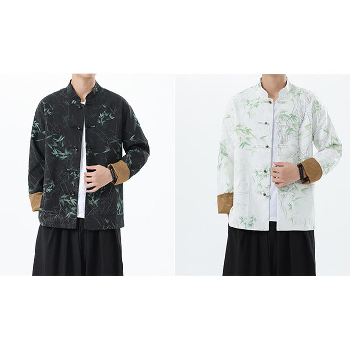 Buddha Stones Nadruk Bambus Casual Żaba-guzik Spandex Męska Kurtka Koszula Odzież - image 25