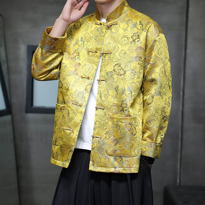 Buddha Stones -Guzik Chiński Tang Suit Stojący Kołnierz Długa Koszula Męska Kurtka Odzież - image 18