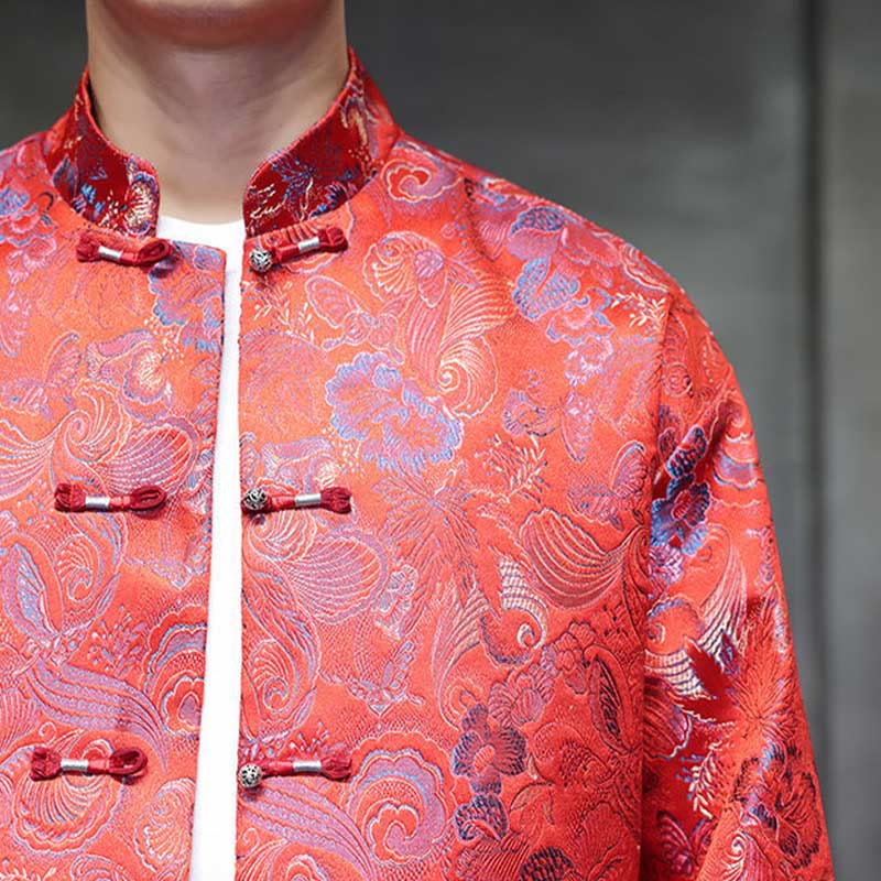 Buddha Stones -Guzik Chiński Tang Suit Stojący Kołnierz Długa Koszula Męska Kurtka Odzież - image 13