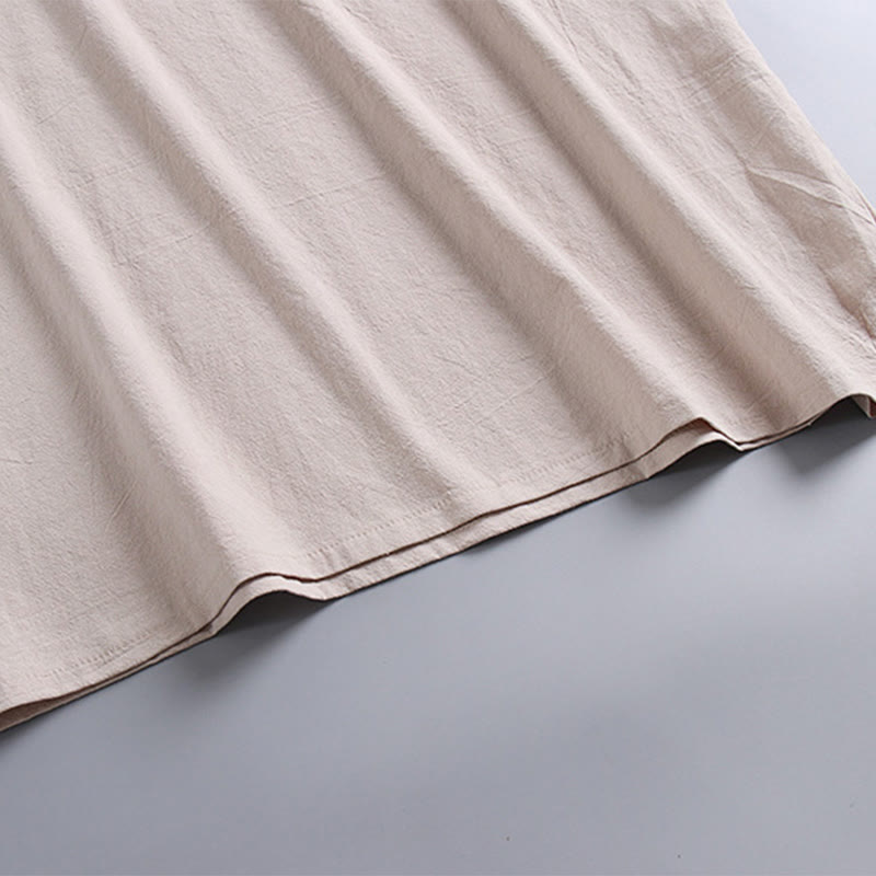 Koszulka Buddha Stones z luźnym T-shirtem w jednolitym kolorze z krótkim rękawem i kołnierzykiem w serek, z przewiewnego lnu - image 7