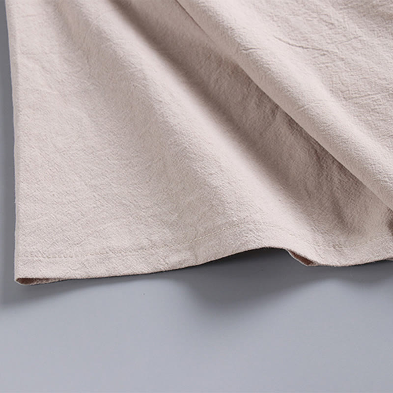 Koszulka Buddha Stones z luźnym T-shirtem w jednolitym kolorze z krótkim rękawem i kołnierzykiem w serek, z przewiewnego lnu - image 10