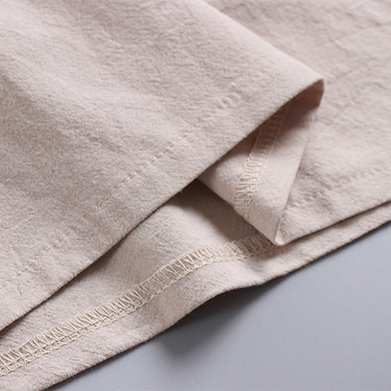 Koszulka Buddha Stones z luźnym T-shirtem w jednolitym kolorze z krótkim rękawem i kołnierzykiem w serek, z przewiewnego lnu - image 9