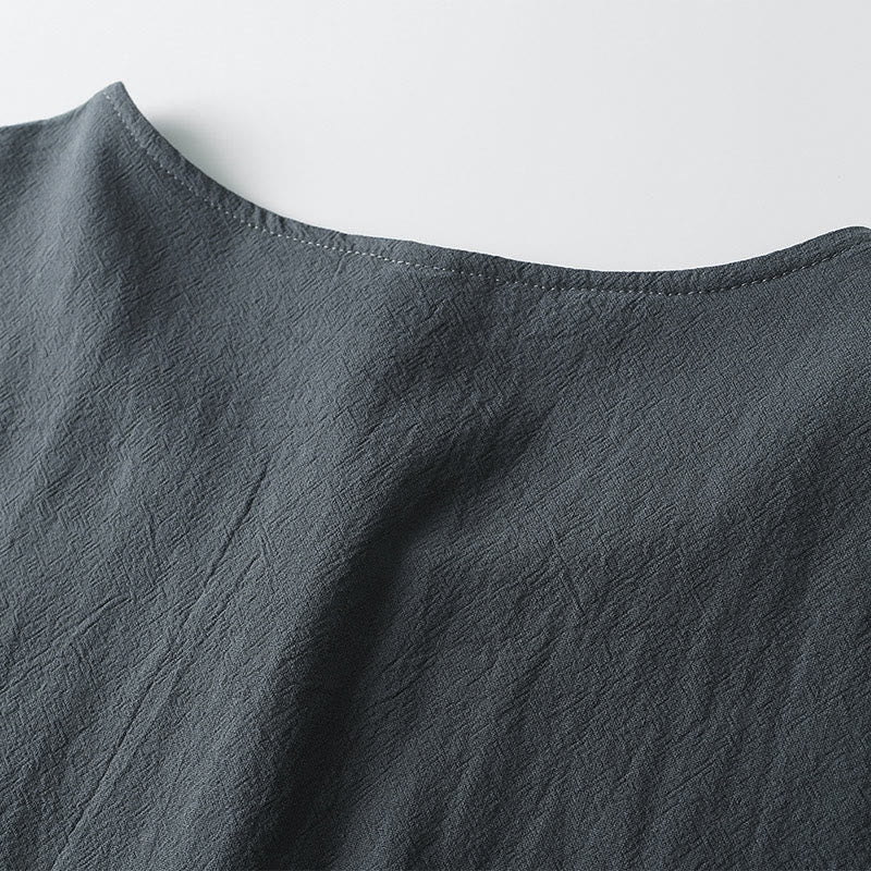 Koszulka męska Buddha Stones w jednolitym kolorze, krótki rękaw, trzy guziki, kołnierzyk w serek, miękka bawełniana koszula - image 6