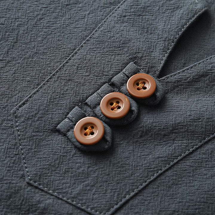 Koszulka męska Buddha Stones w jednolitym kolorze, krótki rękaw, trzy guziki, kołnierzyk w serek, miękka bawełniana koszula - image 4