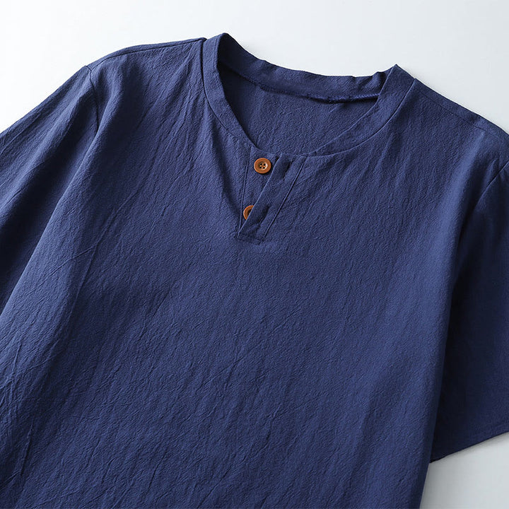 Koszulka męska z luźnym T-shirtem "Buddha Stones" w jednolitym kolorze, z krótkim rękawem i guzikami, z wycięciem pod szyją, miękka - image 4