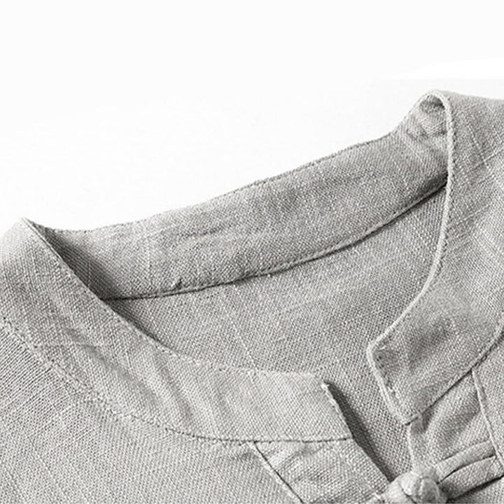 Koszula męska Buddha Stones Loose w jednolitym kolorze z wyciętym dekoltem i krótkim rękawem, wygodna, zapinana na guziki, oddychająca, bawełniana, lniana koszula - image 6