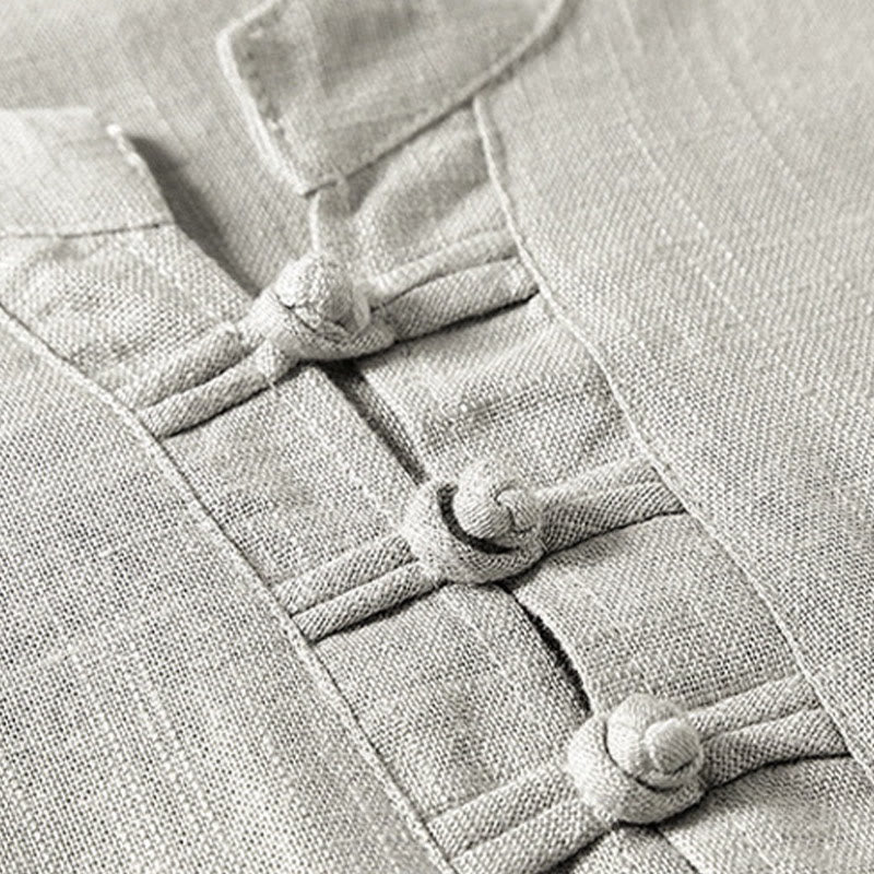 Koszula męska Buddha Stones Loose w jednolitym kolorze z wyciętym dekoltem i krótkim rękawem, wygodna, zapinana na guziki, oddychająca, bawełniana, lniana koszula - image 7