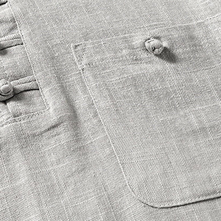 Koszula męska Buddha Stones Loose w jednolitym kolorze z wyciętym dekoltem i krótkim rękawem, wygodna, zapinana na guziki, oddychająca, bawełniana, lniana koszula - image 9