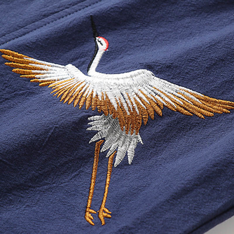 Buddha Stones Fałszywy Dwuczęściowy Męski Kardigan Z Pół Rękawem Haft Hanfu Komfortowa Bawełniana Koszula - image 7