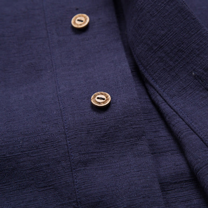 Koszula męska z krótkim rękawem Buddha Stones z kieszenią, dekoltem w serek, kardiganem, wygodna, bawełniana, lniana - image 13