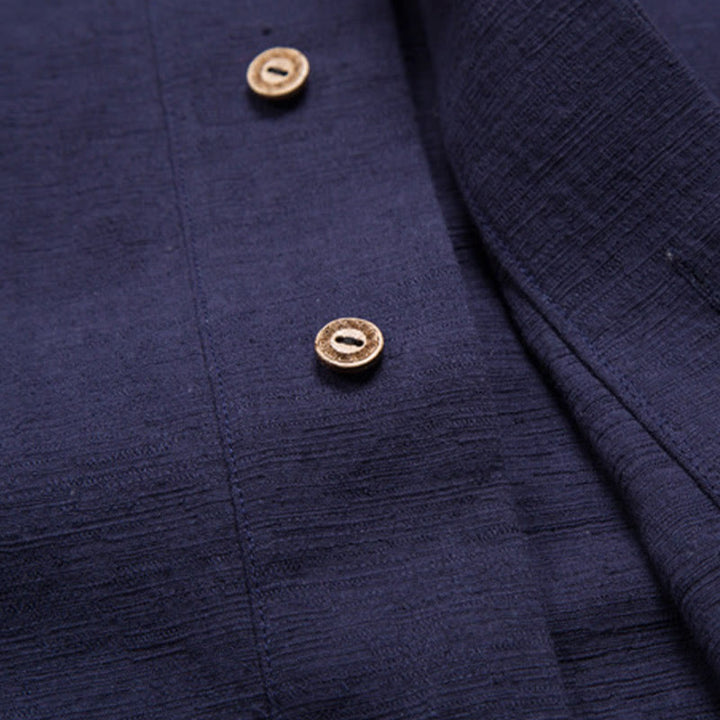 Koszula męska z krótkim rękawem Buddha Stones z kieszenią, dekoltem w serek, kardiganem, wygodna, bawełniana, lniana - image 13