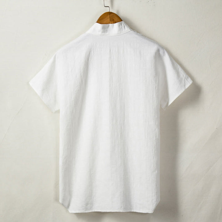 Koszula męska z krótkim rękawem Buddha Stones z kieszenią, dekoltem w serek, kardiganem, wygodna, bawełniana, lniana - image 3