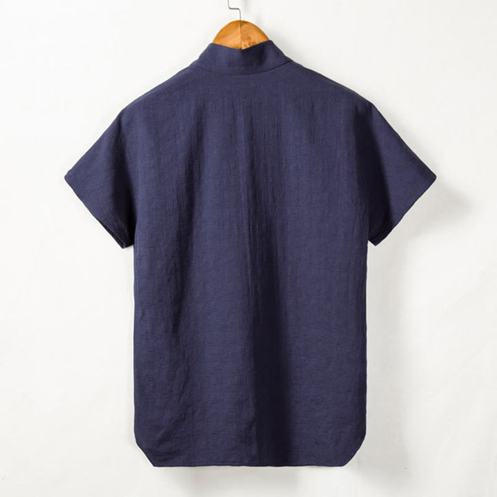 Koszula męska z krótkim rękawem Buddha Stones z kieszenią, dekoltem w serek, kardiganem, wygodna, bawełniana, lniana - image 7