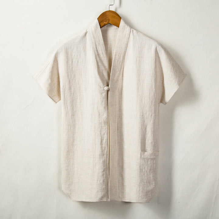 Koszula męska z krótkim rękawem i kieszenią, dekoltem w serek, z bawełny i lnu, wygodna, z motywem Buddha Stones - Bielizna - US/UK/AU44， EU54 (4XL) - image 0