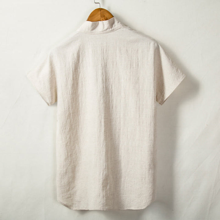 Koszula męska z krótkim rękawem Buddha Stones z kieszenią, dekoltem w serek, kardiganem, wygodna, bawełniana, lniana - image 1