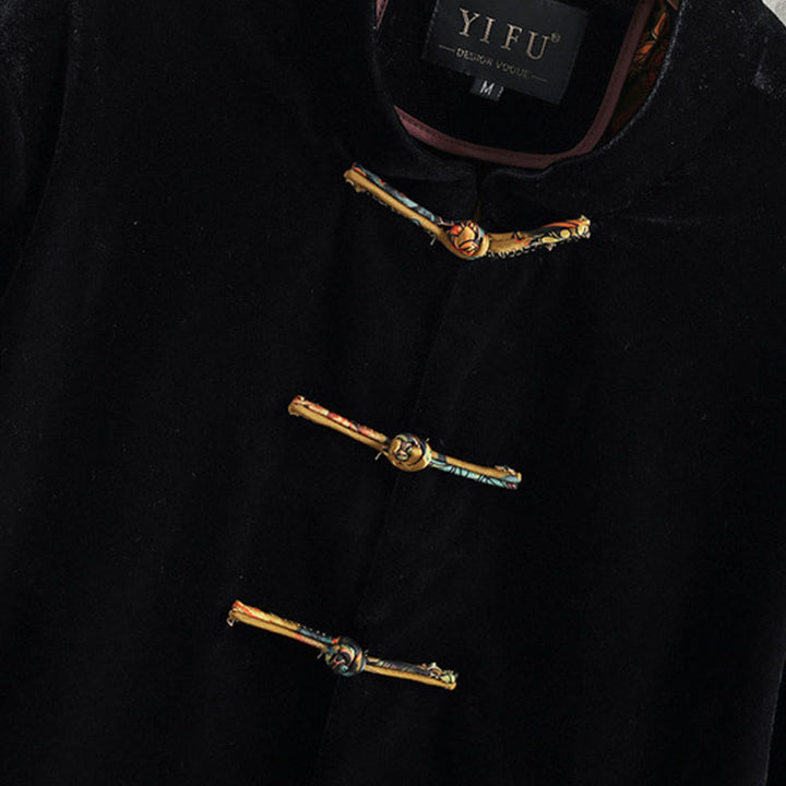 Buddha Stones Tang Suit Żaba-guzik Okrągły Dekolt Męska Kurtka Bawełniana Koszula Odzież - image 1