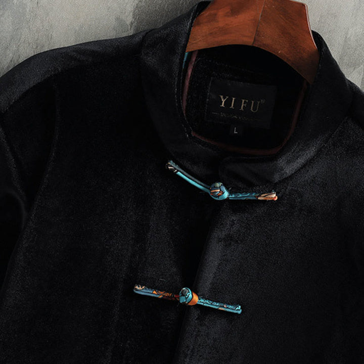 Buddha Stones Tang Suit Żaba-guzik Okrągły Dekolt Męska Kurtka Bawełniana Koszula Odzież - image 7