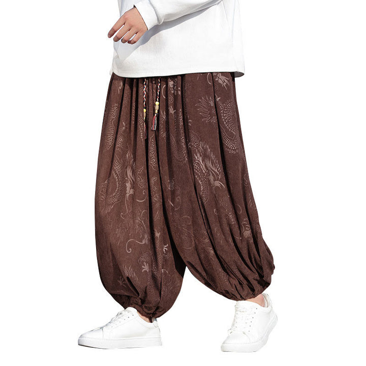 Buddha Stones Smok Projekt Casual Gładka Bawełna Męskie Spodnie Z Kieszeniami - image 9
