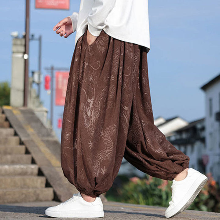 Buddha Stones Smok Projekt Casual Gładka Bawełna Męskie Spodnie Z Kieszeniami - image 1
