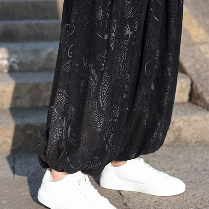 Buddha Stones Smok Projekt Casual Gładka Bawełna Męskie Spodnie Z Kieszeniami - image 20