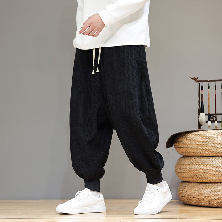 Spodnie haremowe męskie z kieszeniami Buddha Stones Casual Plain Cotton