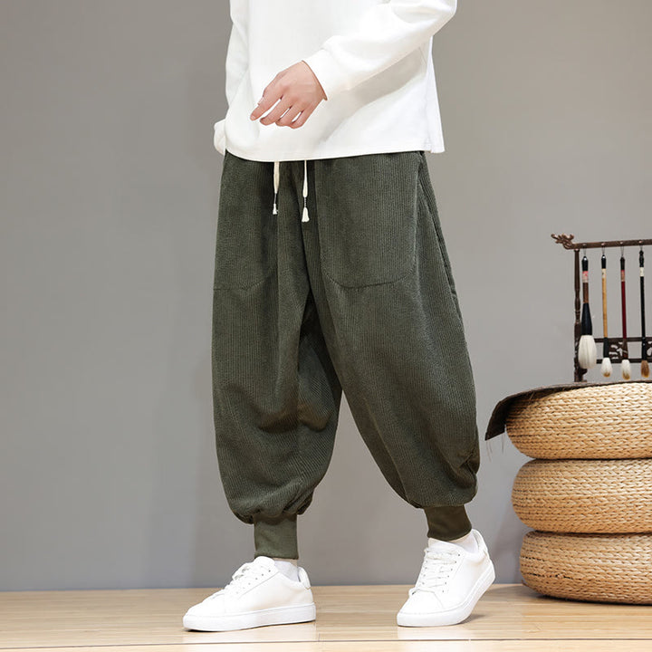 Spodnie haremowe męskie z kieszeniami Buddha Stones Casual Plain Cotton
