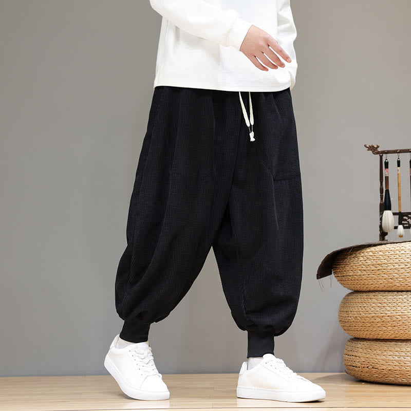 Spodnie haremowe męskie z kieszeniami Buddha Stones Casual Plain Cotton