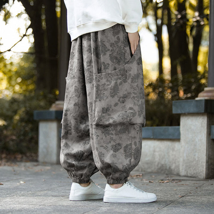 Spodnie męskie Buddha Stones Casual Flower Corduroy Cotton z dużymi kieszeniami - image 17