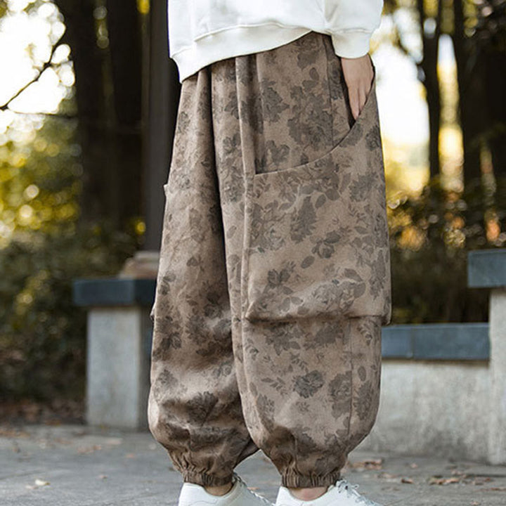 Spodnie męskie Buddha Stones Casual Flower Corduroy Cotton z dużymi kieszeniami - image 6