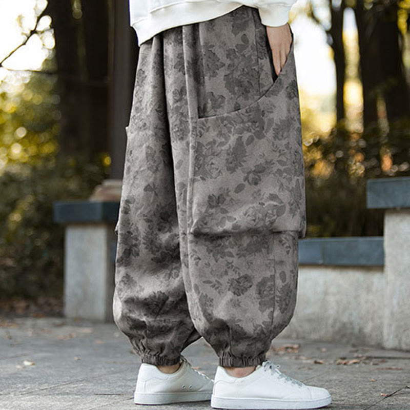Spodnie męskie Buddha Stones Casual Flower Corduroy Cotton z dużymi kieszeniami - image 19