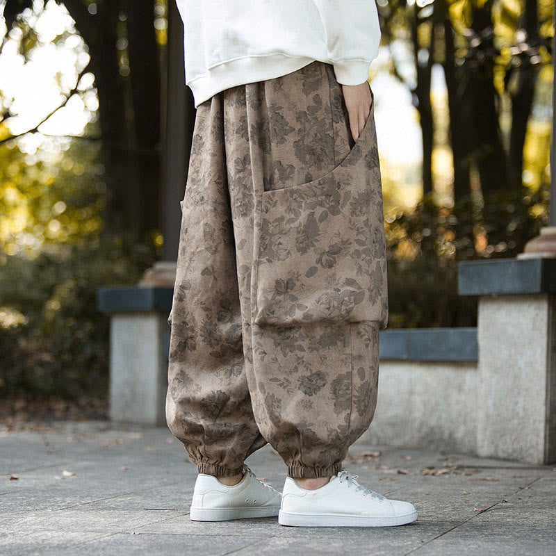 Spodnie męskie Buddha Stones Casual Flower Corduroy Cotton z dużymi kieszeniami - image 5