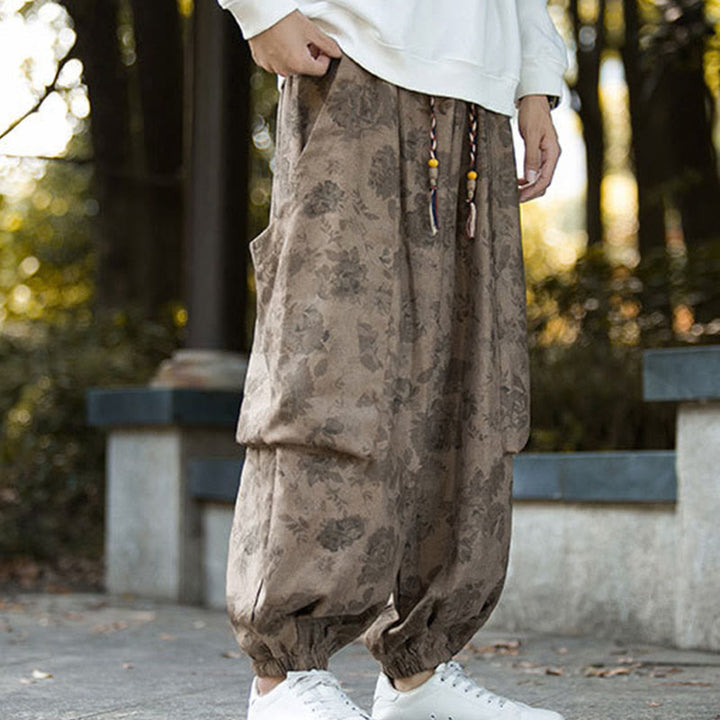 Spodnie męskie Buddha Stones Casual Flower Corduroy Cotton z dużymi kieszeniami - image 4