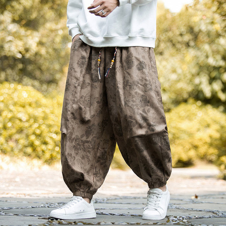 Spodnie męskie Buddha Stones Casual Flower Corduroy Cotton z dużymi kieszeniami - image 1