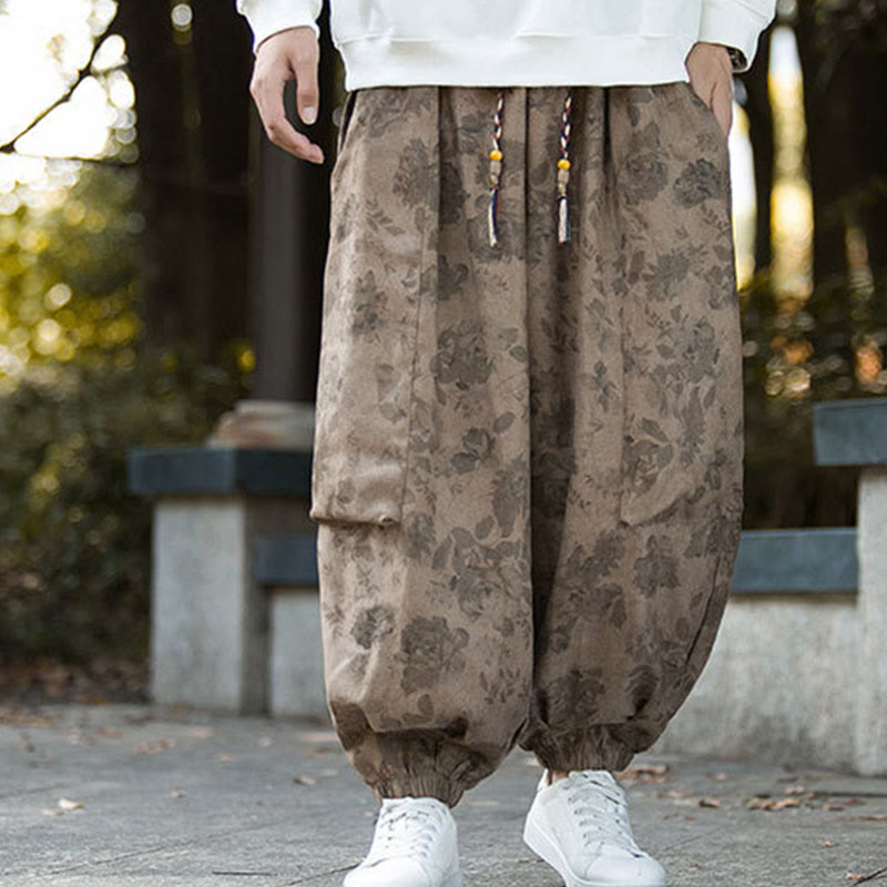 Spodnie męskie Buddha Stones Casual Flower Corduroy Cotton z dużymi kieszeniami - image 9