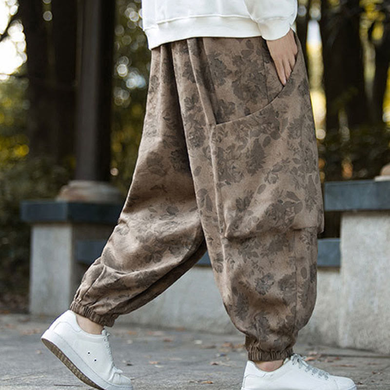 Spodnie męskie Buddha Stones Casual Flower Corduroy Cotton z dużymi kieszeniami - image 3