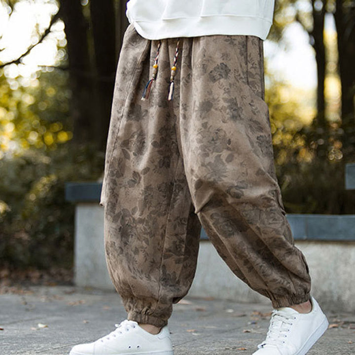 Spodnie męskie Buddha Stones Casual Flower Corduroy Cotton z dużymi kieszeniami - image 2