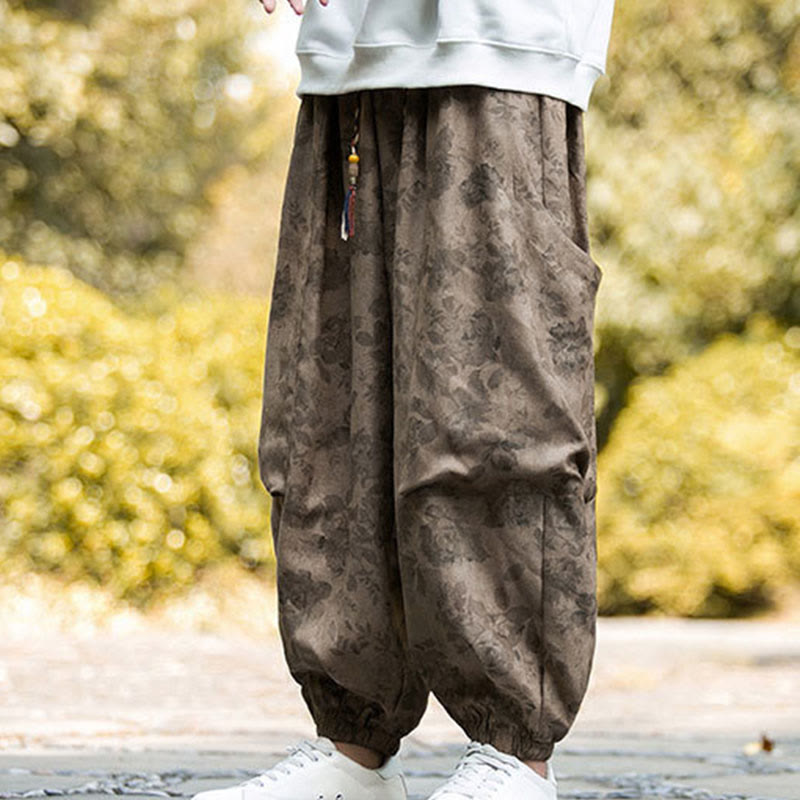 Spodnie męskie Buddha Stones Casual Flower Corduroy Cotton z dużymi kieszeniami - image 8