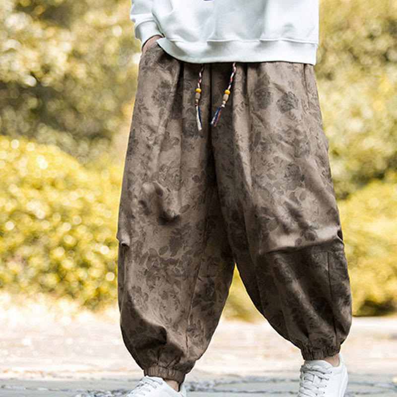 Spodnie męskie Buddha Stones Casual Flower Corduroy Cotton z dużymi kieszeniami - DarkGoldenrod - US/UK/AU46， EU56 (5XL) - image 0