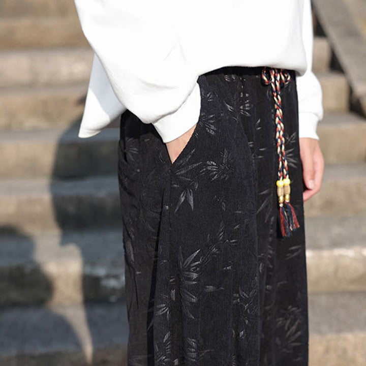 Buddha Stones Haftowane Liście Casualowe Męskie Spodnie Bawełniane Z Kieszeniami - image 10